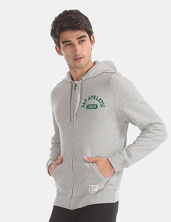 GAP Men Grey Athletic Logo Full-Zip Hoodie