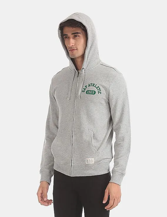 GAP Men Grey Athletic Logo Full-Zip Hoodie