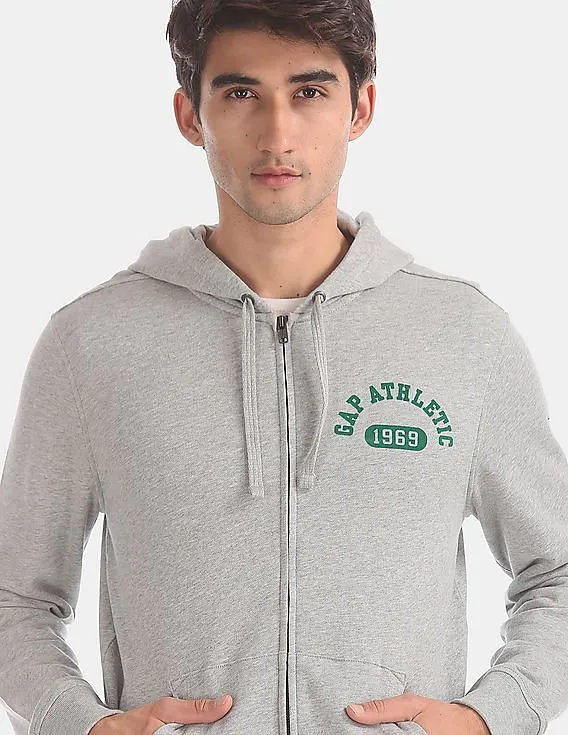 GAP Men Grey Athletic Logo Full-Zip Hoodie