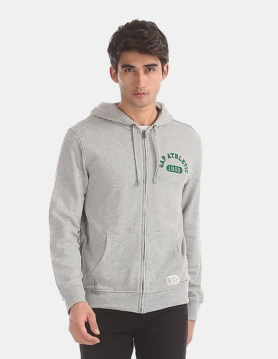 GAP Men Grey Athletic Logo Full-Zip Hoodie