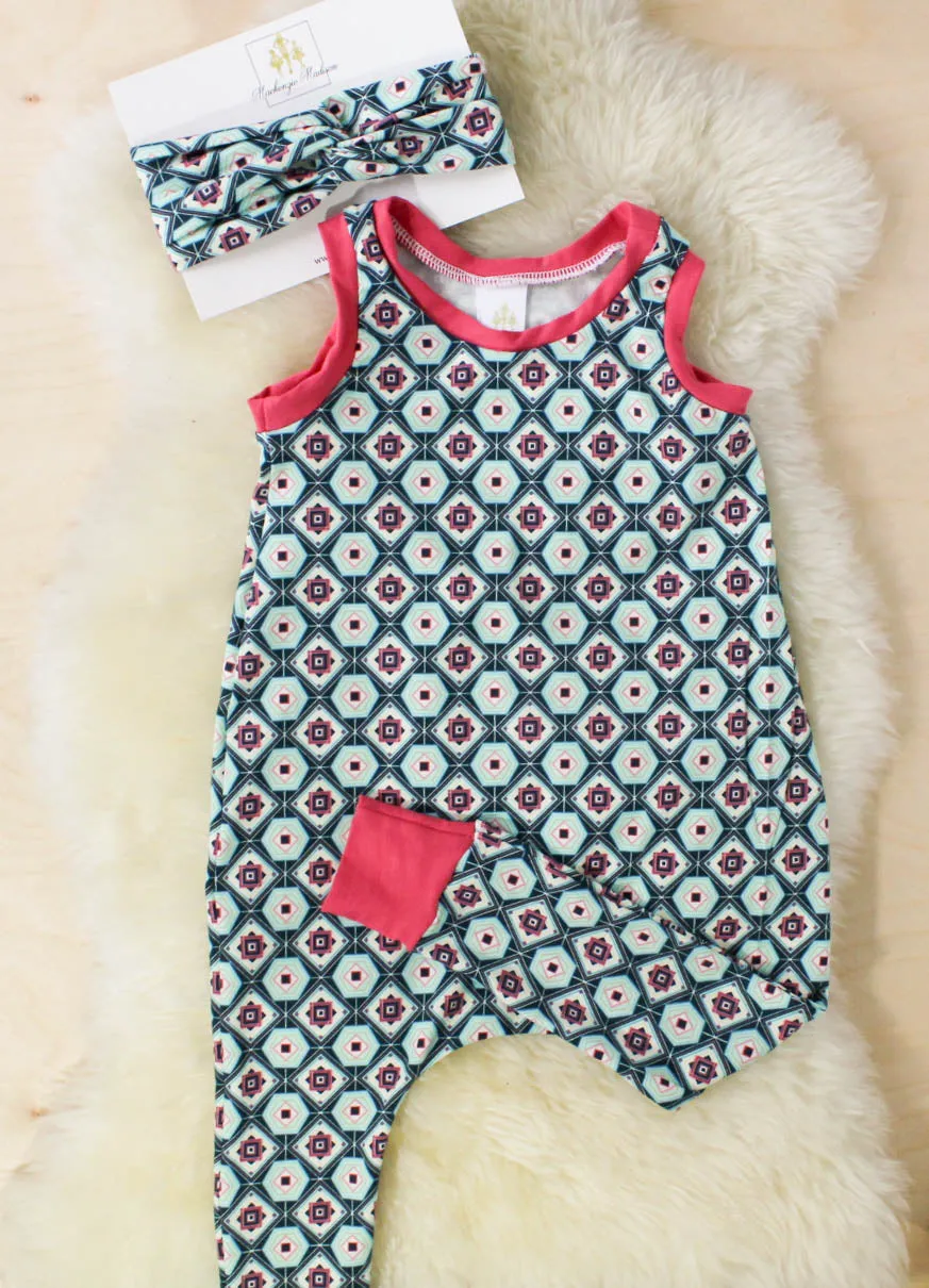 Geo Printed Baby and Toddler Girl Romper