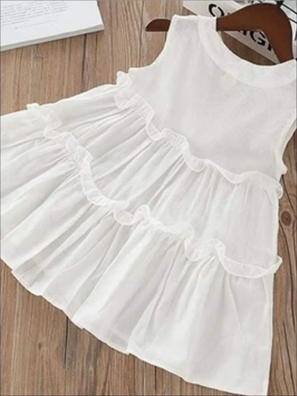 Girls Sleeveless Cotton Ruffled Summer Tunic Dress