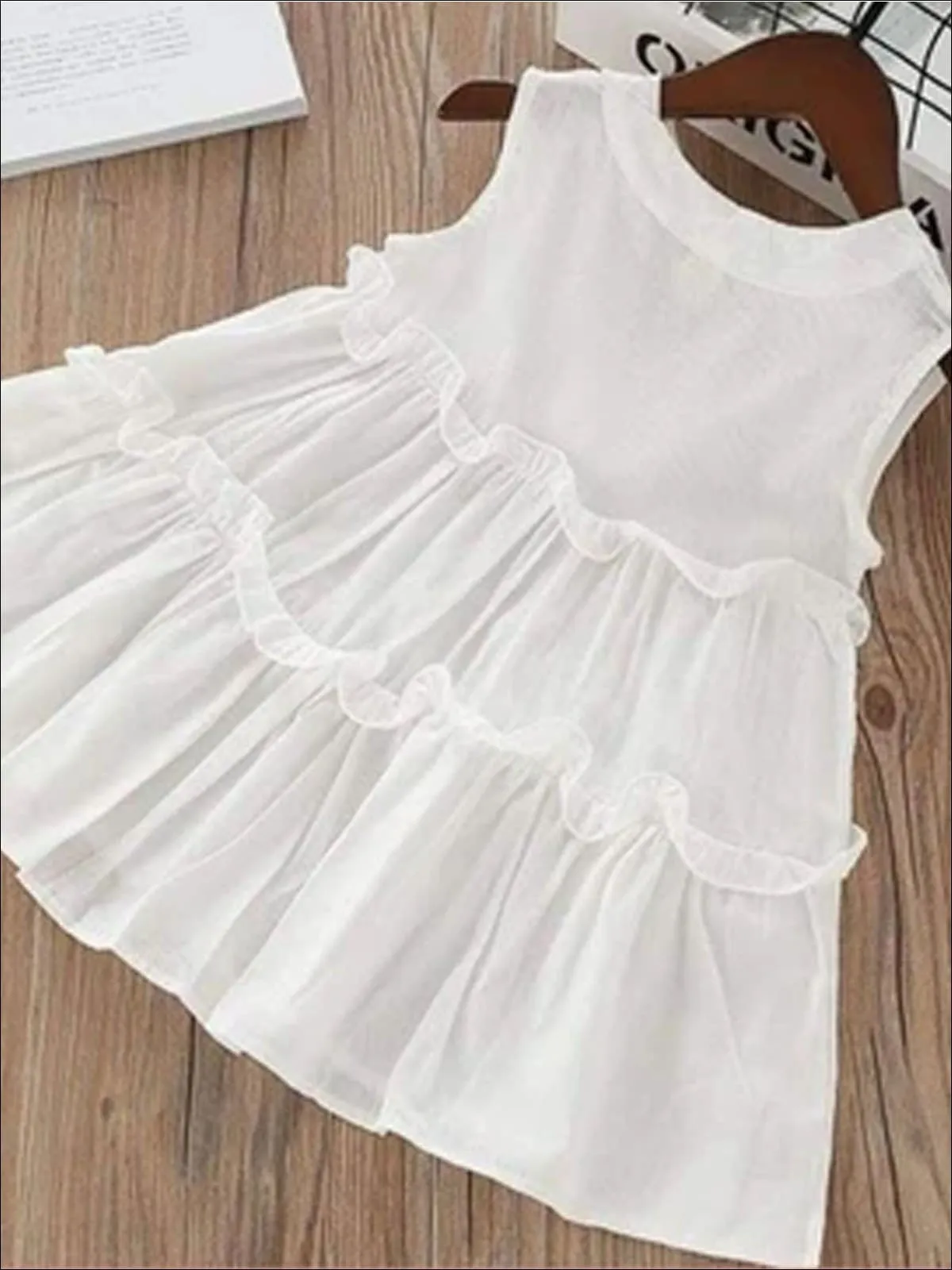 Girls Sleeveless Cotton Ruffled Summer Tunic Dress