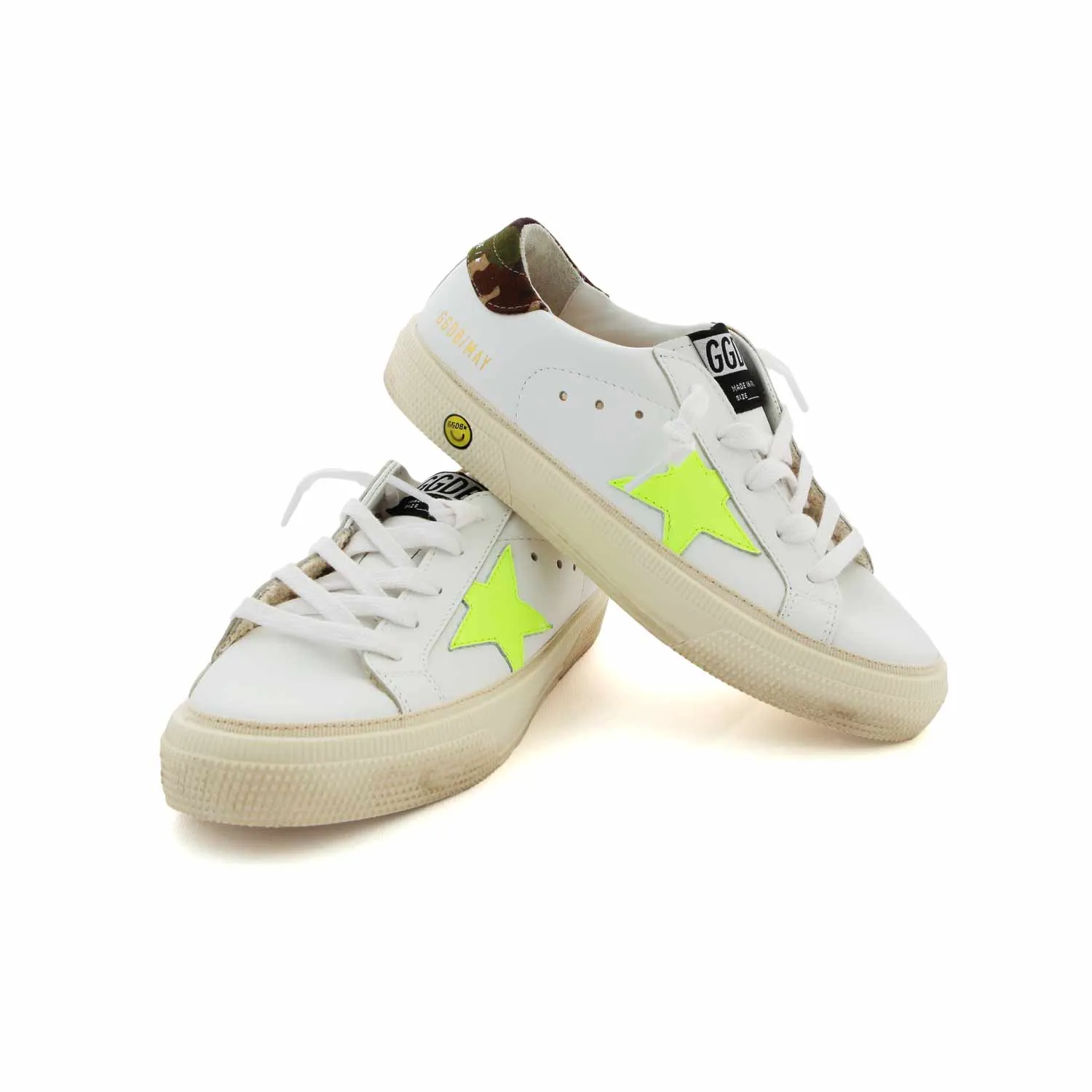 Golden Goose Sstar Camouflage And Fluo Yellow Teen Sneakers