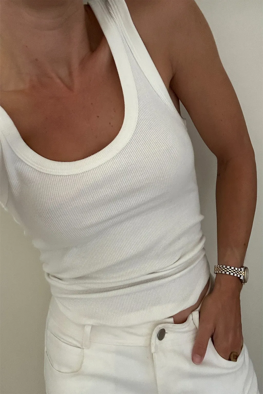 Gwen White Scoop Neck Tank