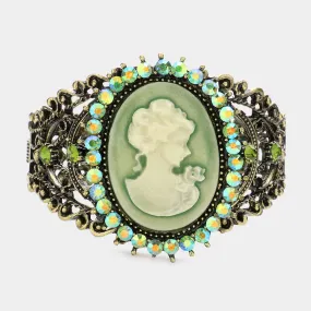 iLLASPARKZ Cameo Centered Stone Trimmed Metal Hinged Bracelet