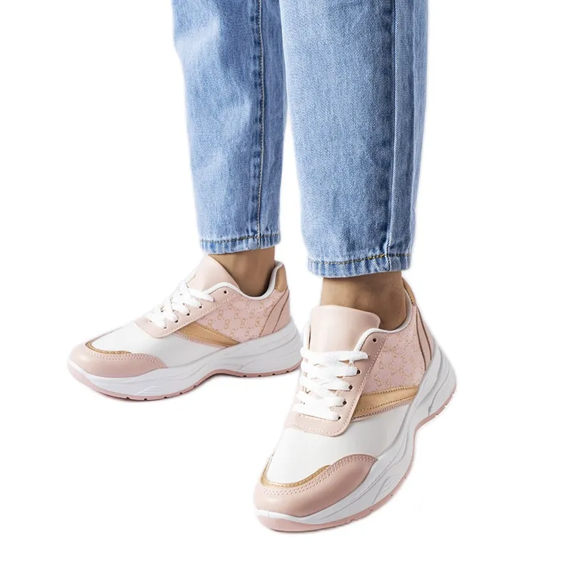 Inna Pink and white sneakers with a golden duffy accent