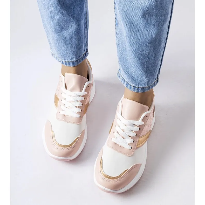 Inna Pink and white sneakers with a golden duffy accent