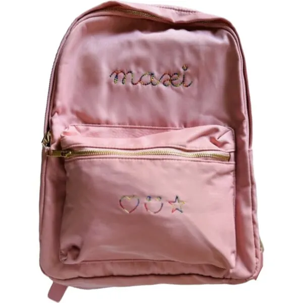 juju + stitch Personalized Script Embroidered Backpack, Pink