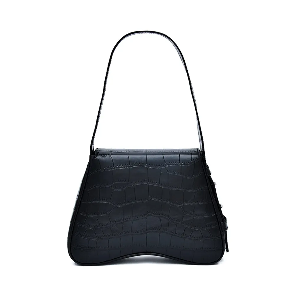 Kyra Michelle Black Croc Effect shoulder bag