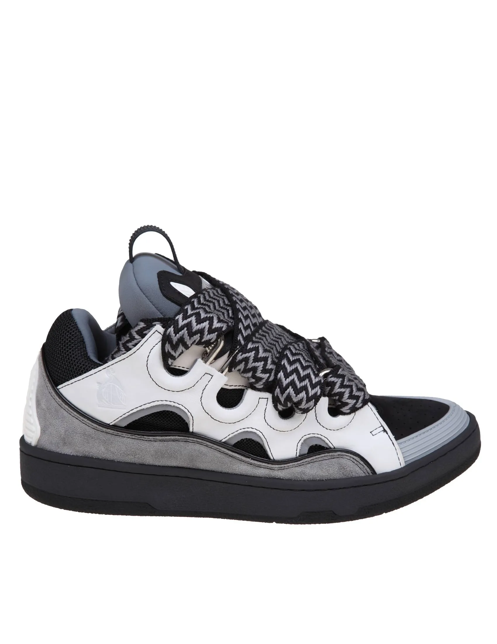 LANVIN CURB SNEAKERS IN LEATHER AND SUEDE WITH MULTICOLORED LACES