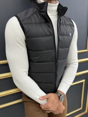 Leon Slim Fit Zippered Black Vest