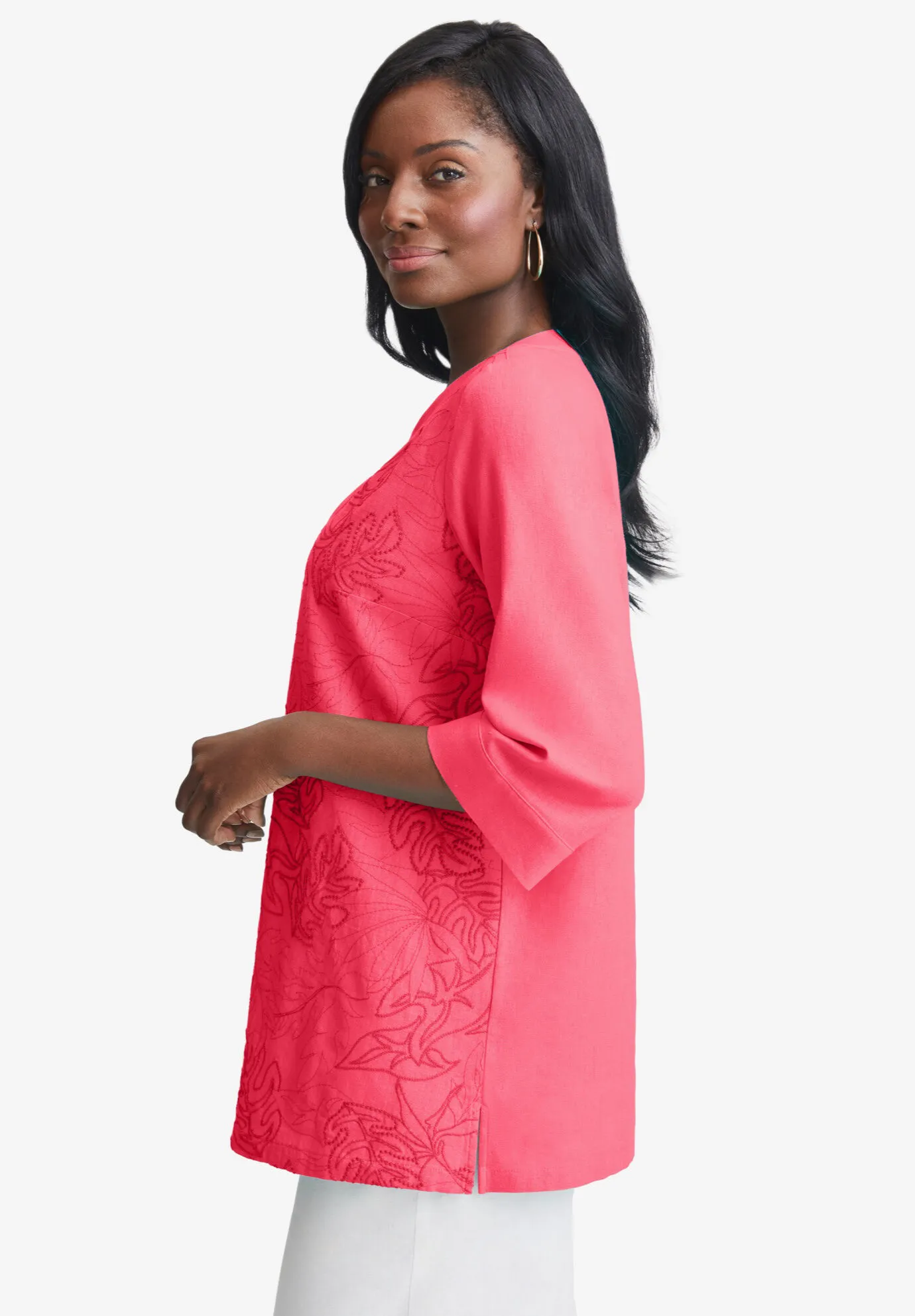 Linen V-Neck Embroidered Tunic