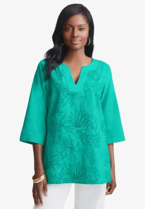 Linen V-Neck Embroidered Tunic