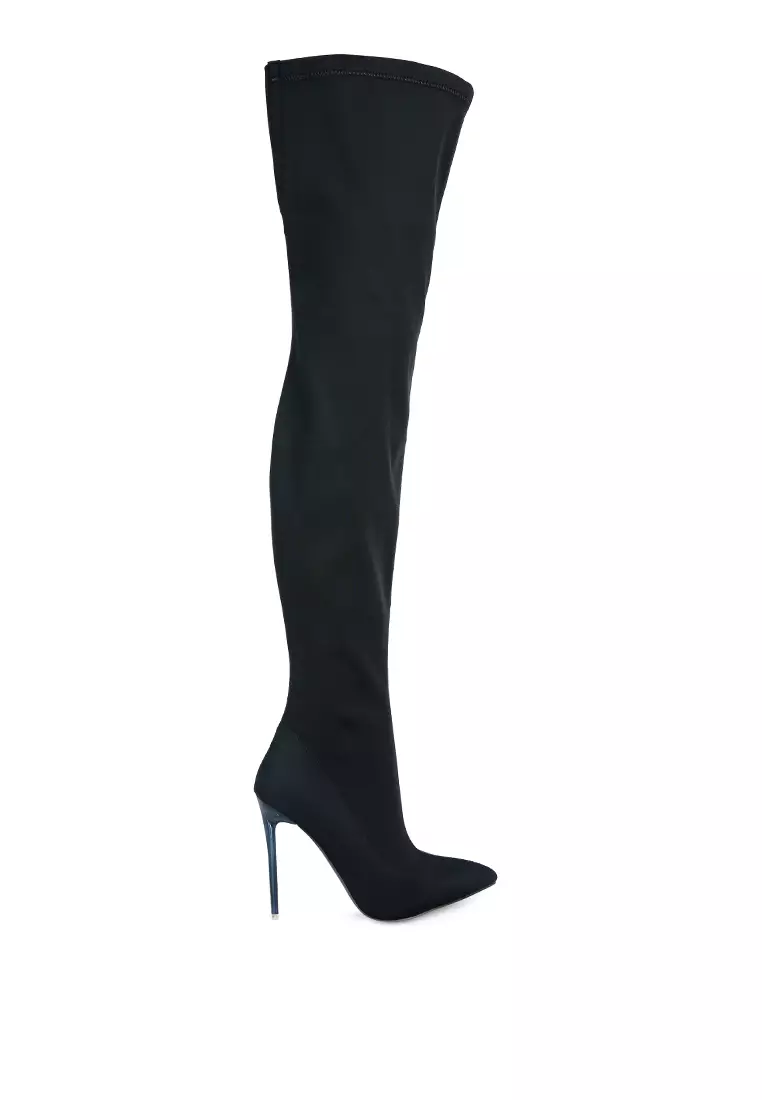 London Rag Black Superstretch Stiletto Long Boot