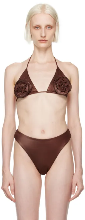 Magda Butrym Brown Floral Bikini Top