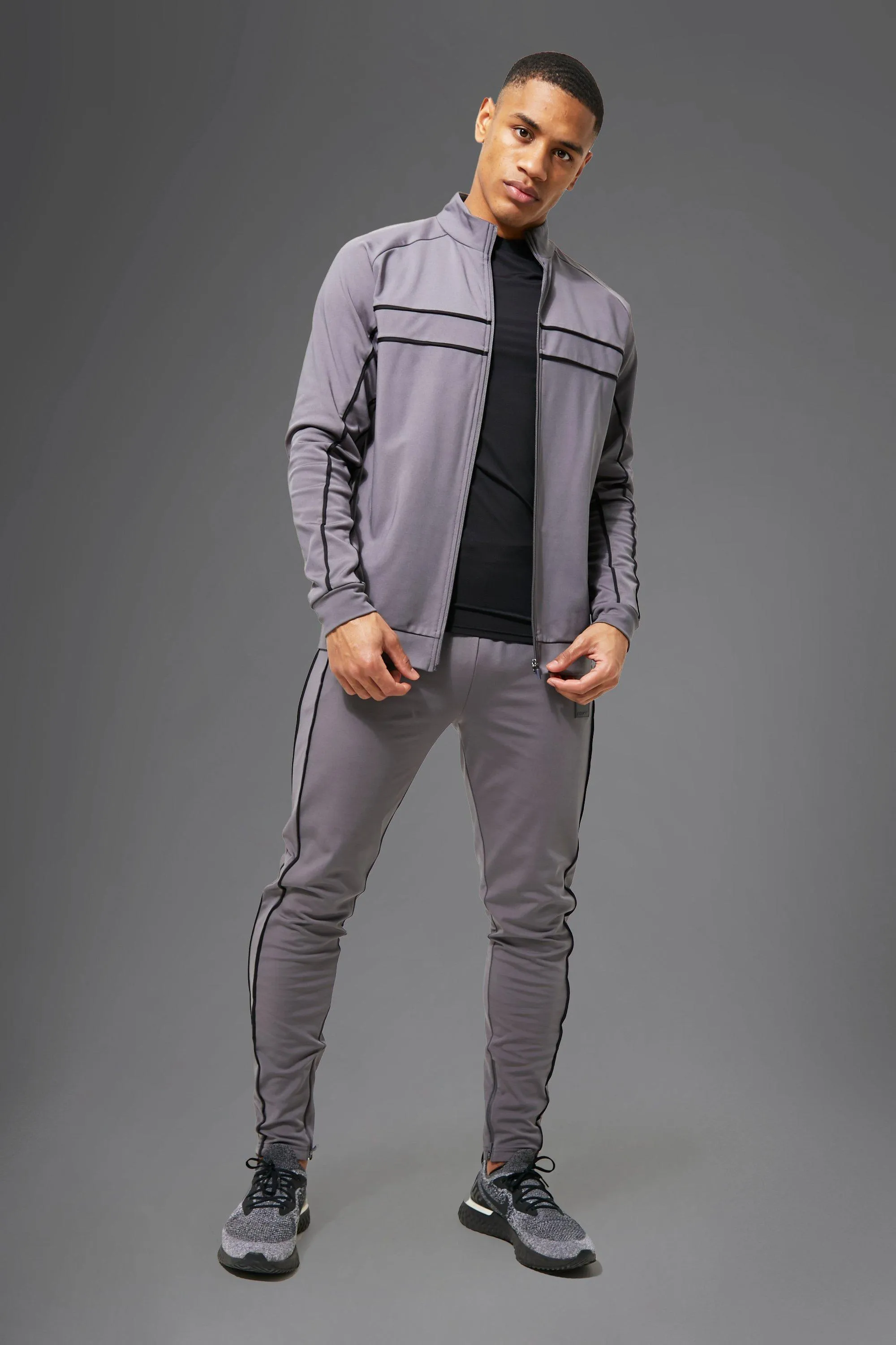 Man Active Piping Funnel Neck Tracksuit | boohooMAN UK