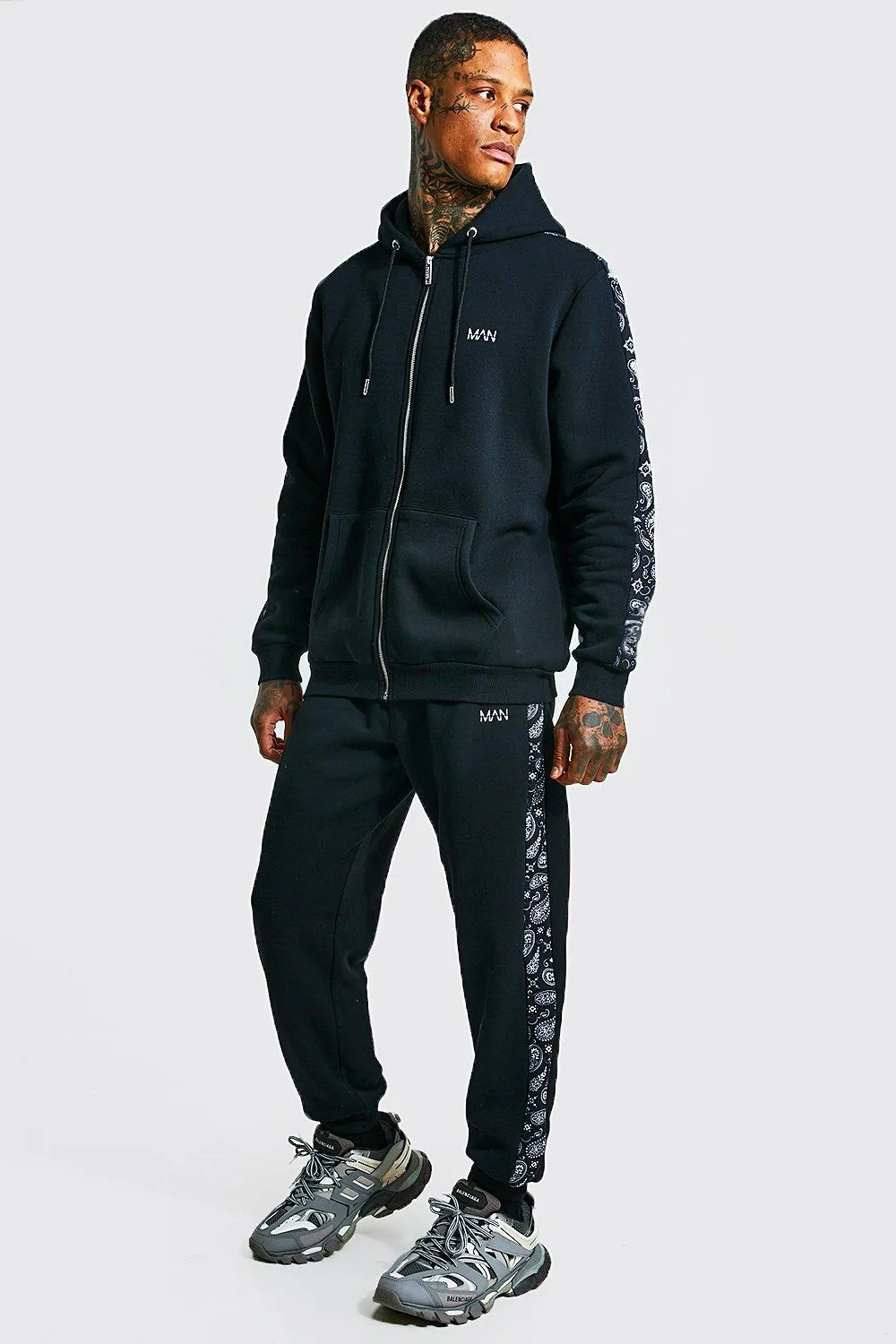 Man Paisley Panel Zip Through Tracksuit | boohooMAN UK