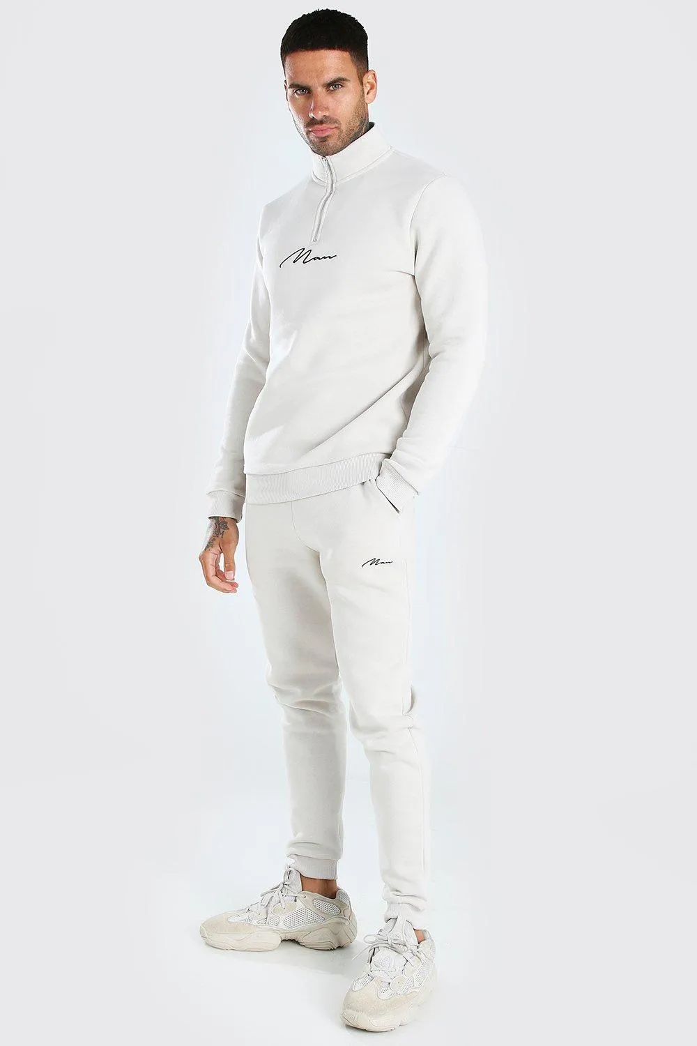 MAN Signature Half Zip Tracksuit | boohooMAN UK