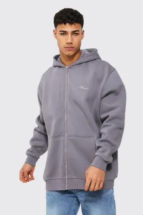 Man Signature Oversized Zip Through Hoodie | boohooMAN UK