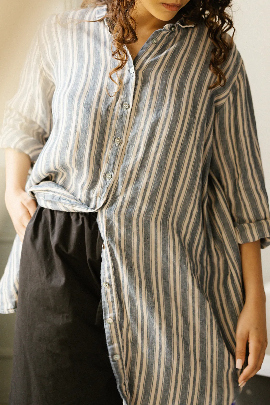 Manon Tunic - Thick Ticking Stripe Linen