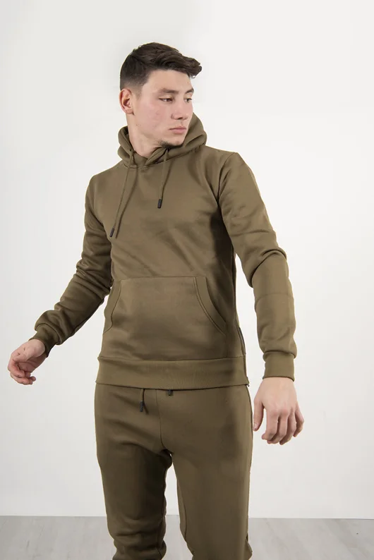 Mens Khaki Side Zip Detail Hooded Tracksuit