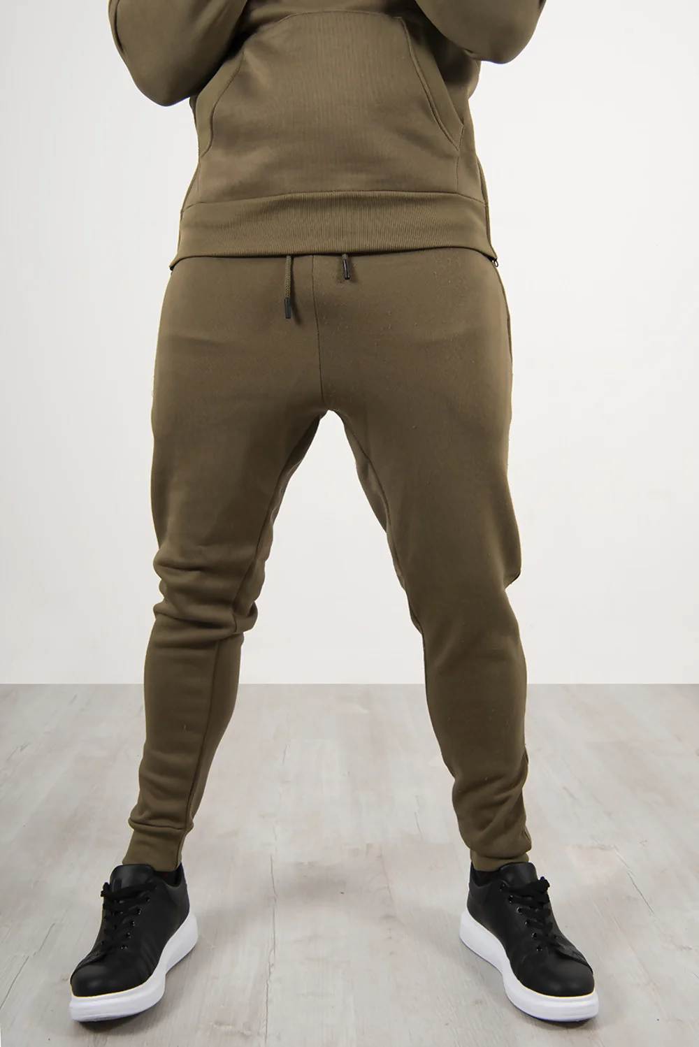 Mens Khaki Side Zip Detail Hooded Tracksuit