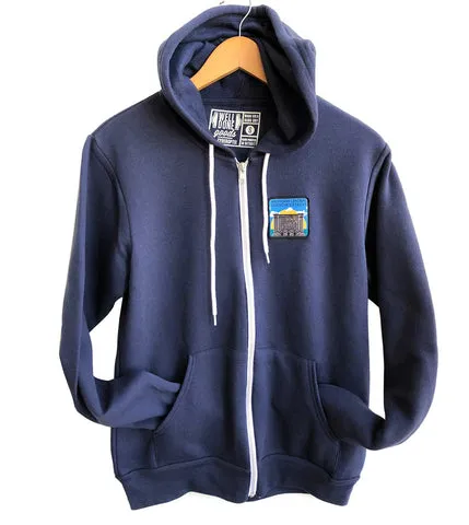 Michigan Central Station Patch Zip Hoodie, Unisex Hooded Sweatshirt