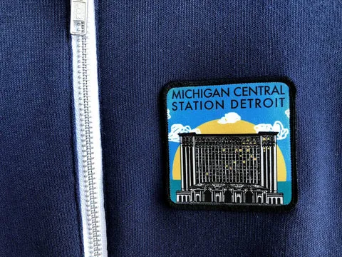 Michigan Central Station Patch Zip Hoodie, Unisex Hooded Sweatshirt