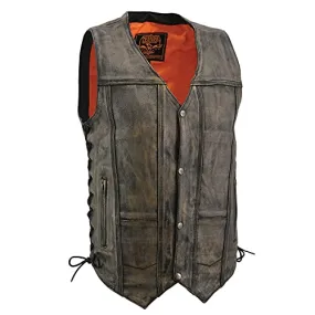 Milwaukee Men's Distressed 10 Pocket Vest - Horizon Leathers