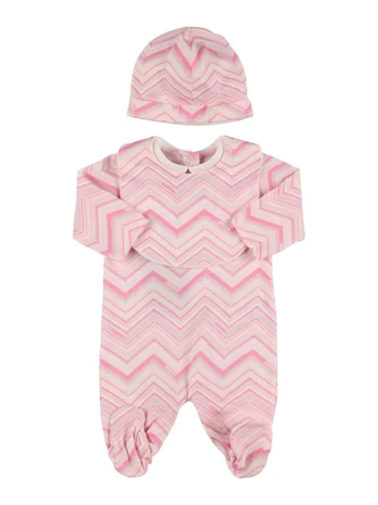 Missoni   Printed cotton jersey romper, bib & hat 