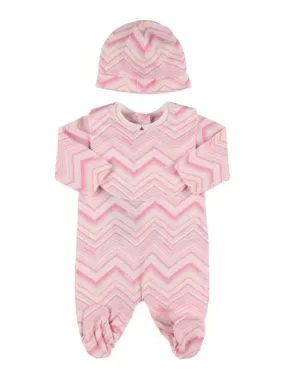 Missoni   Printed cotton jersey romper, bib & hat 