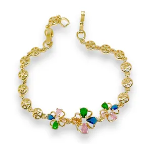 Multicolor flower stones bracelet in 18kts gold plated