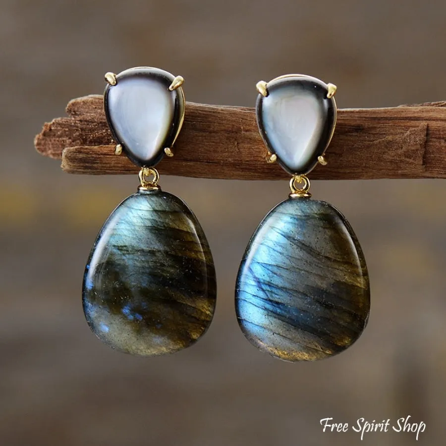 Natural Labradorite Drop Earrings