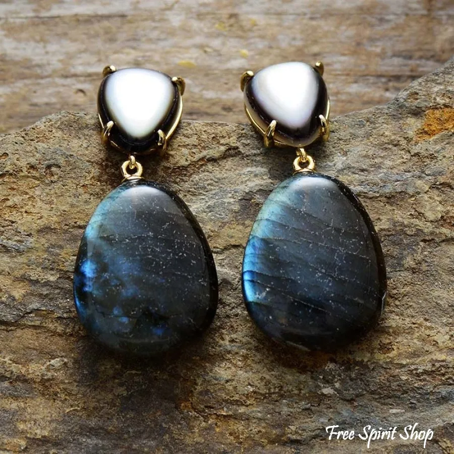 Natural Labradorite Drop Earrings