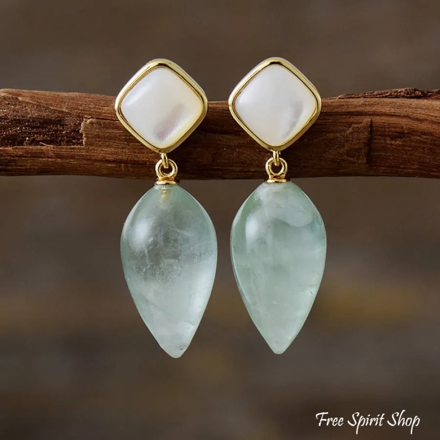 Natural Quartz & Seashell Drop Earrings