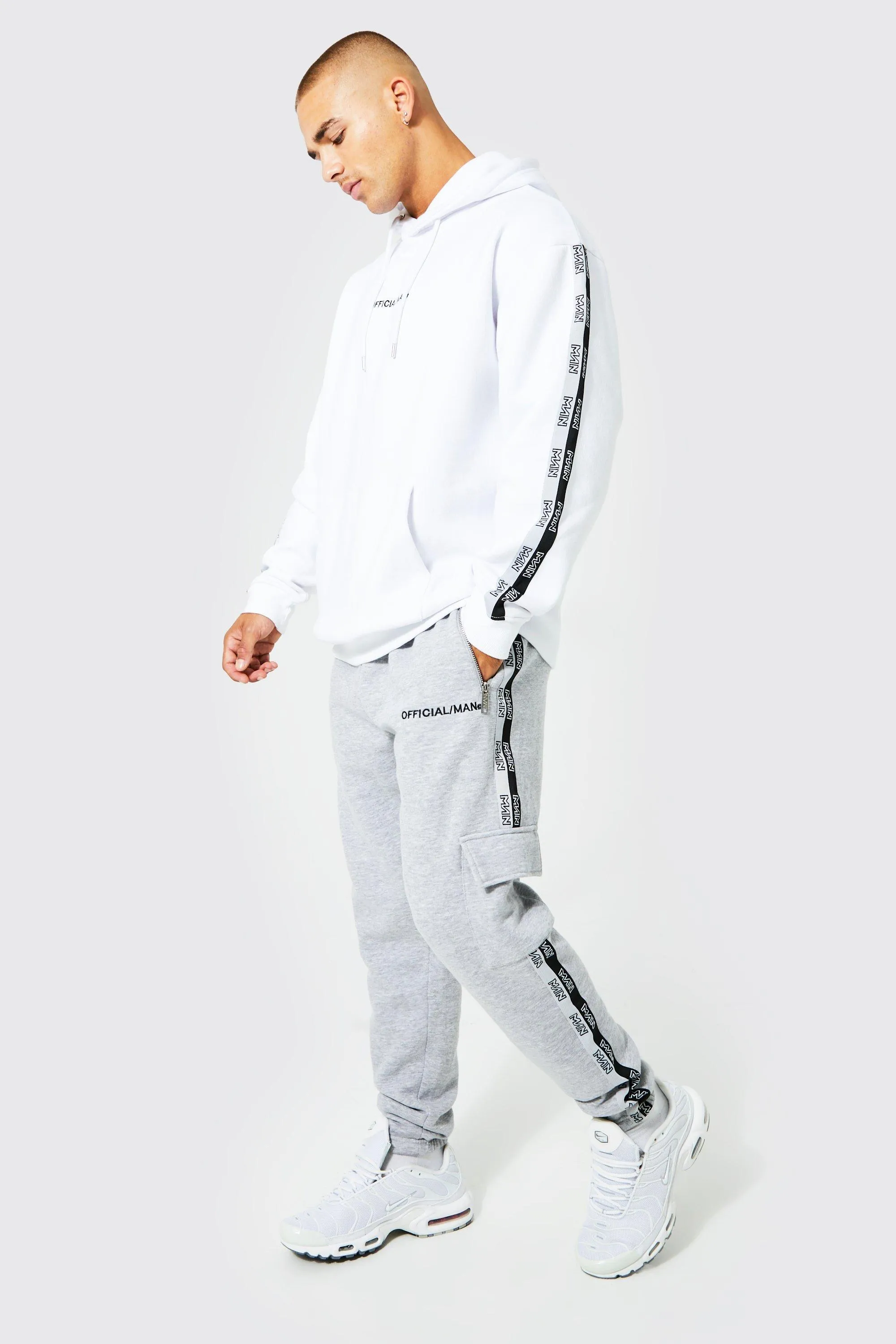 Official Man Tape Cargo Hooded Tracksuit | boohooMAN UK