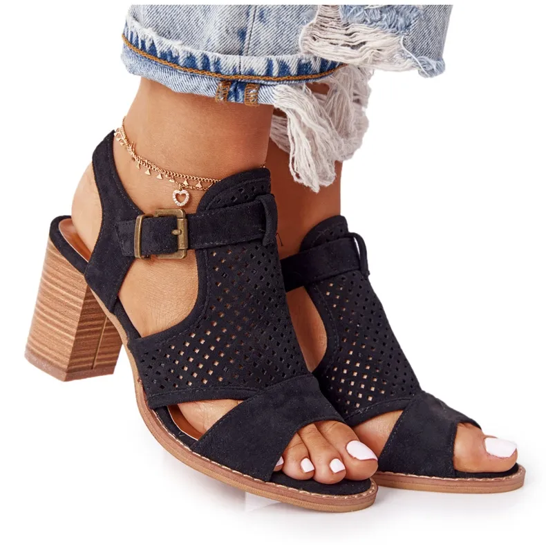 Openwork Sandals On A Bar Black Hey Lover