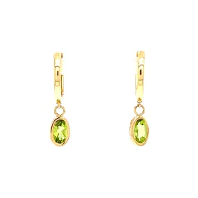 Oval Peridot Dangle Earrings in 14K Yellow Gold