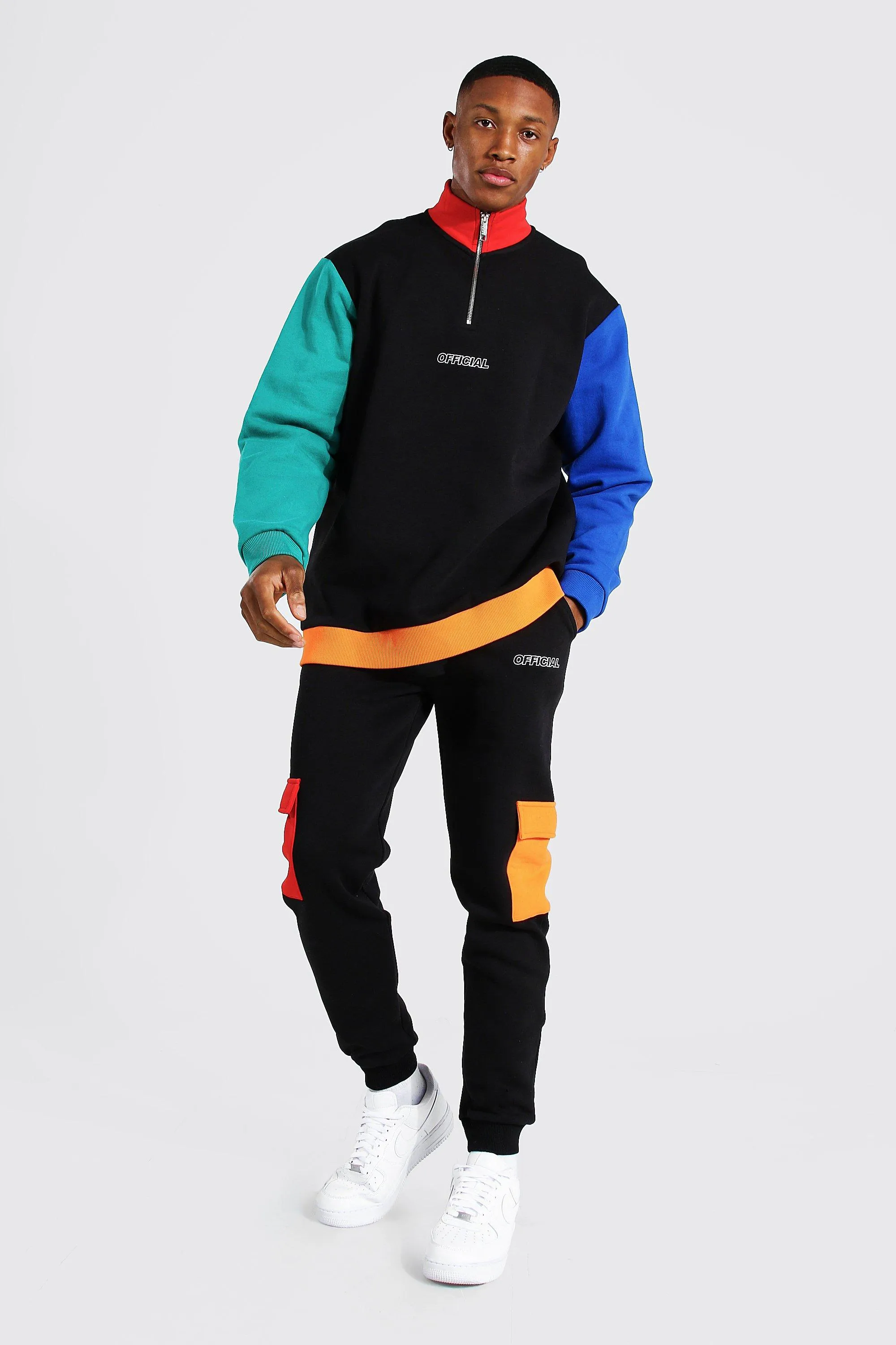 Oversized Colour Block Half Zip Tracksuit | boohooMAN UK