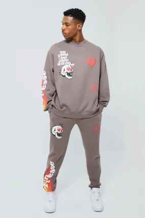 Oversized Skull Graphic Sweatshirt Tracksuit | boohooMAN UK