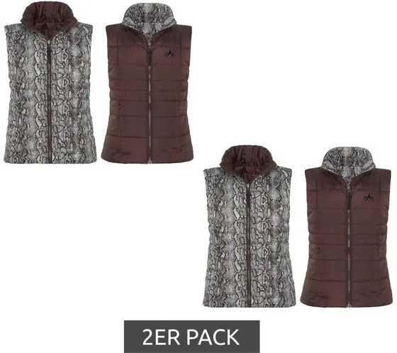 Pack of 2 ALPENBLITZ women s reversible vest, plain-colored and all-over print quilted vest 48569704 brown/black/white