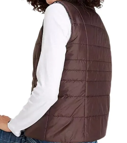 Pack of 2 ALPENBLITZ women s reversible vest, plain-colored and all-over print quilted vest 48569704 brown/black/white