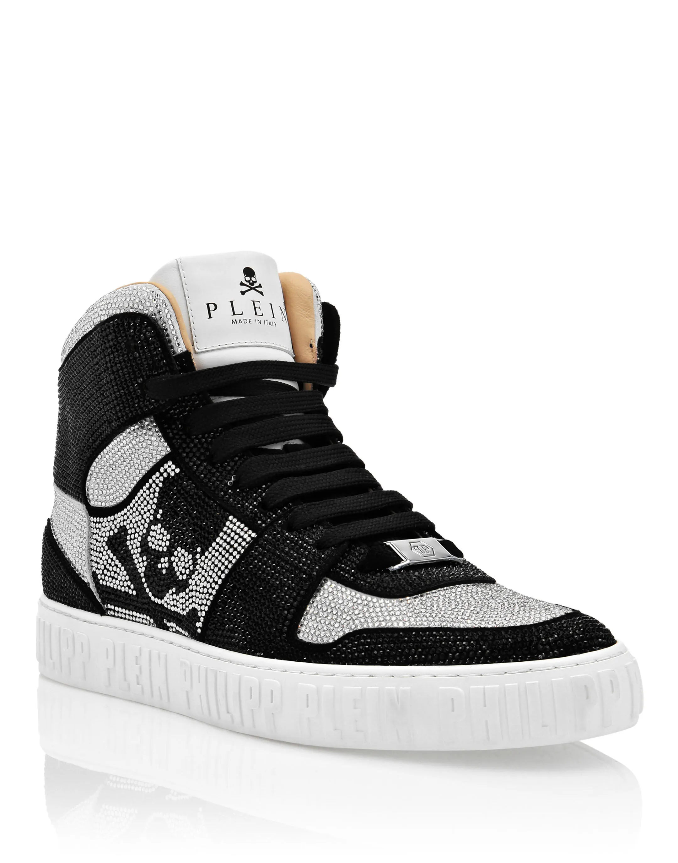 PHILIPP PLEIN HI-TOP SNEAKERS NOTORIOUS CRYSTAL SKULL with Crystals