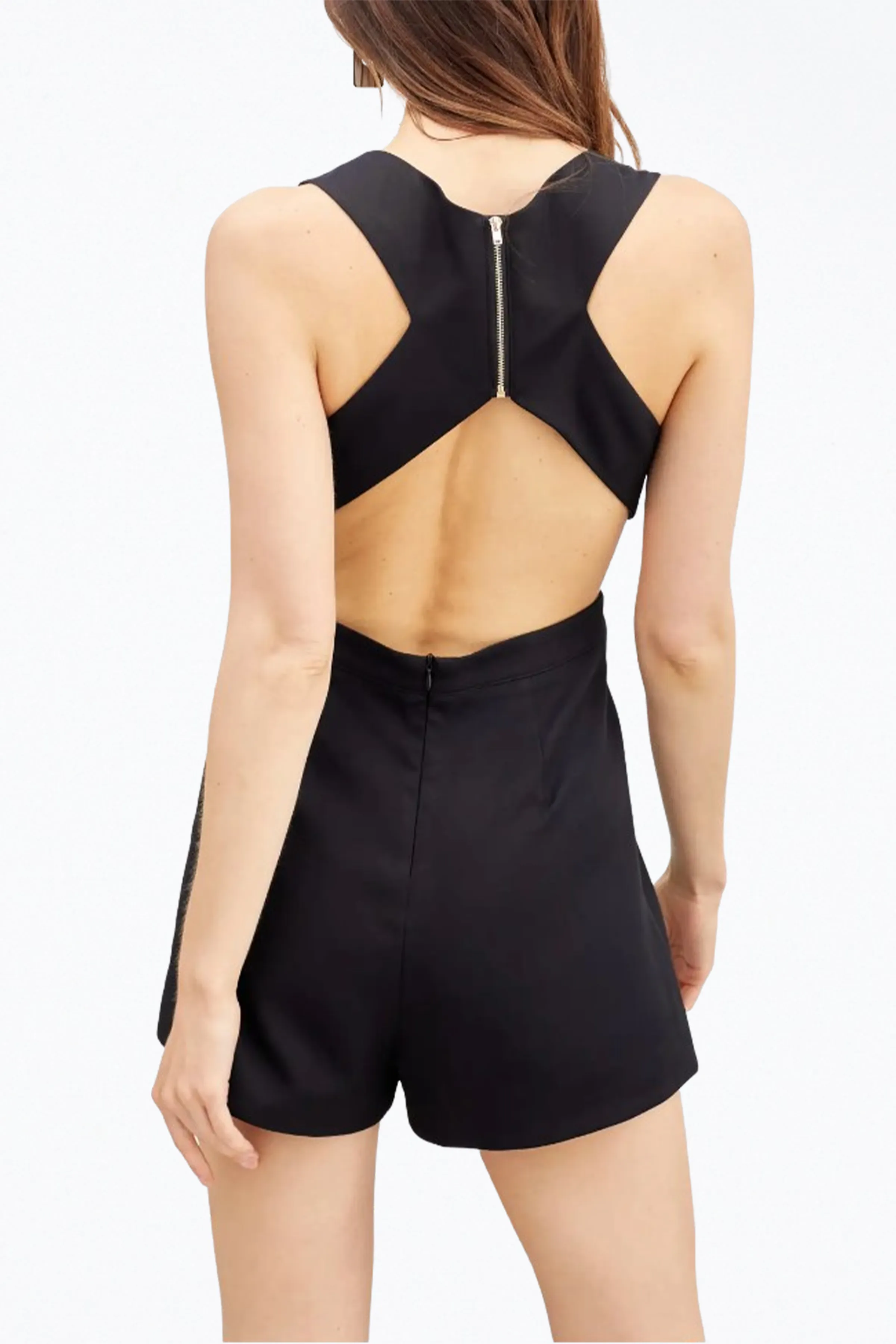 PLUNGING OPEN-BACK SATIN ROMPER