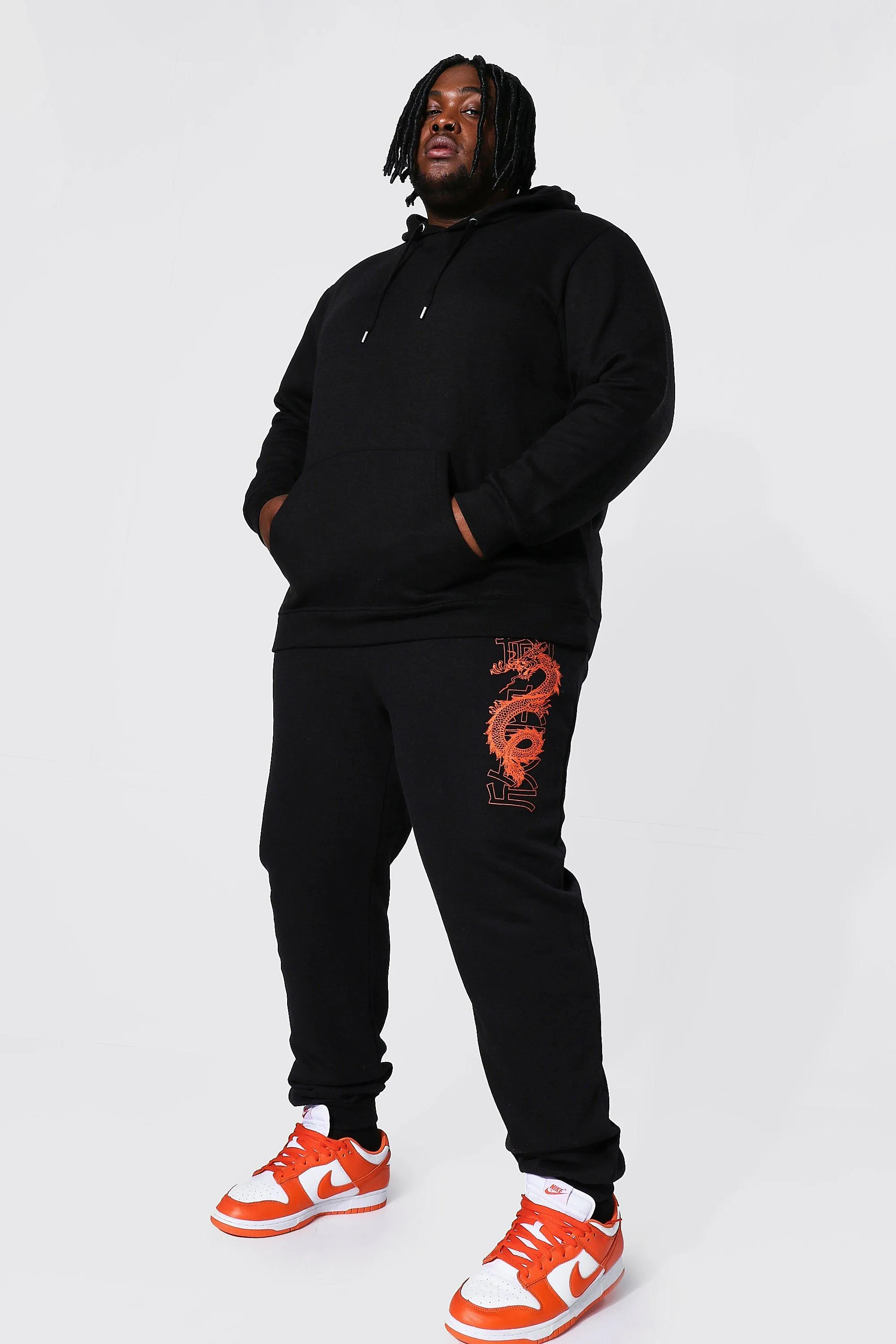 Plus Size Dragon Back Print Hooded Tracksuit