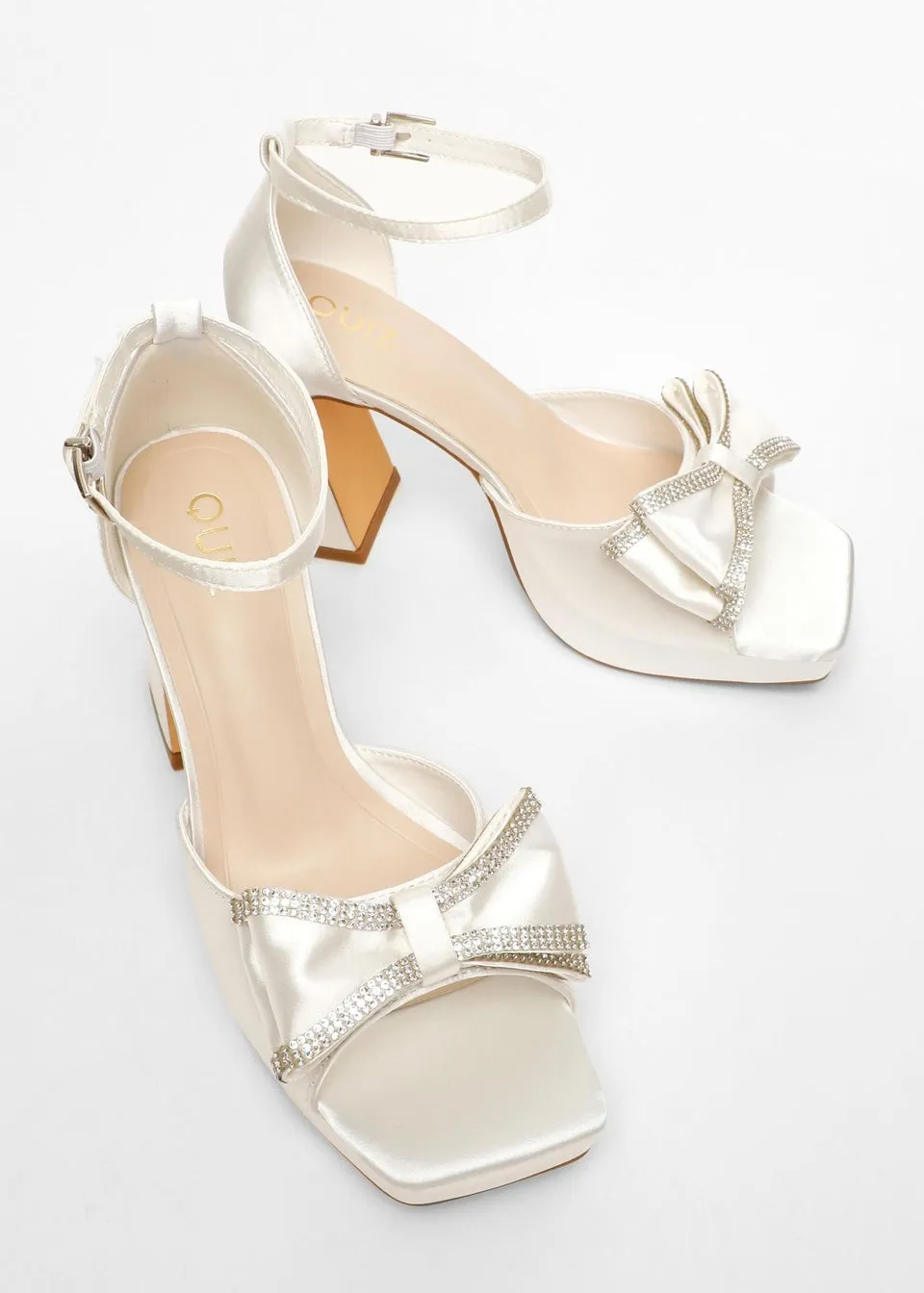 Quiz White Satin Bow Front Platform Heeled Sandals