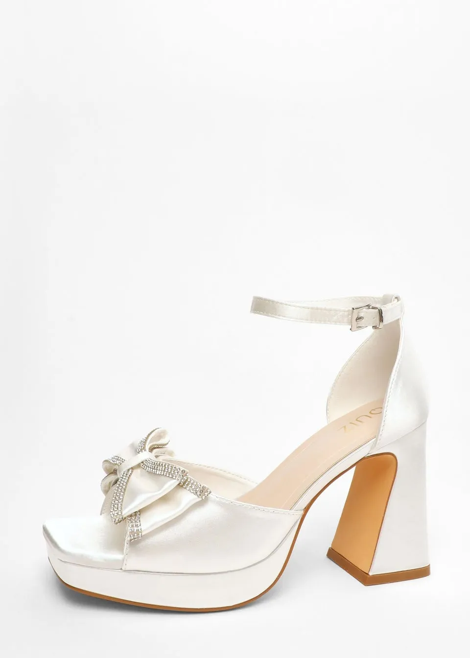 Quiz White Satin Bow Front Platform Heeled Sandals