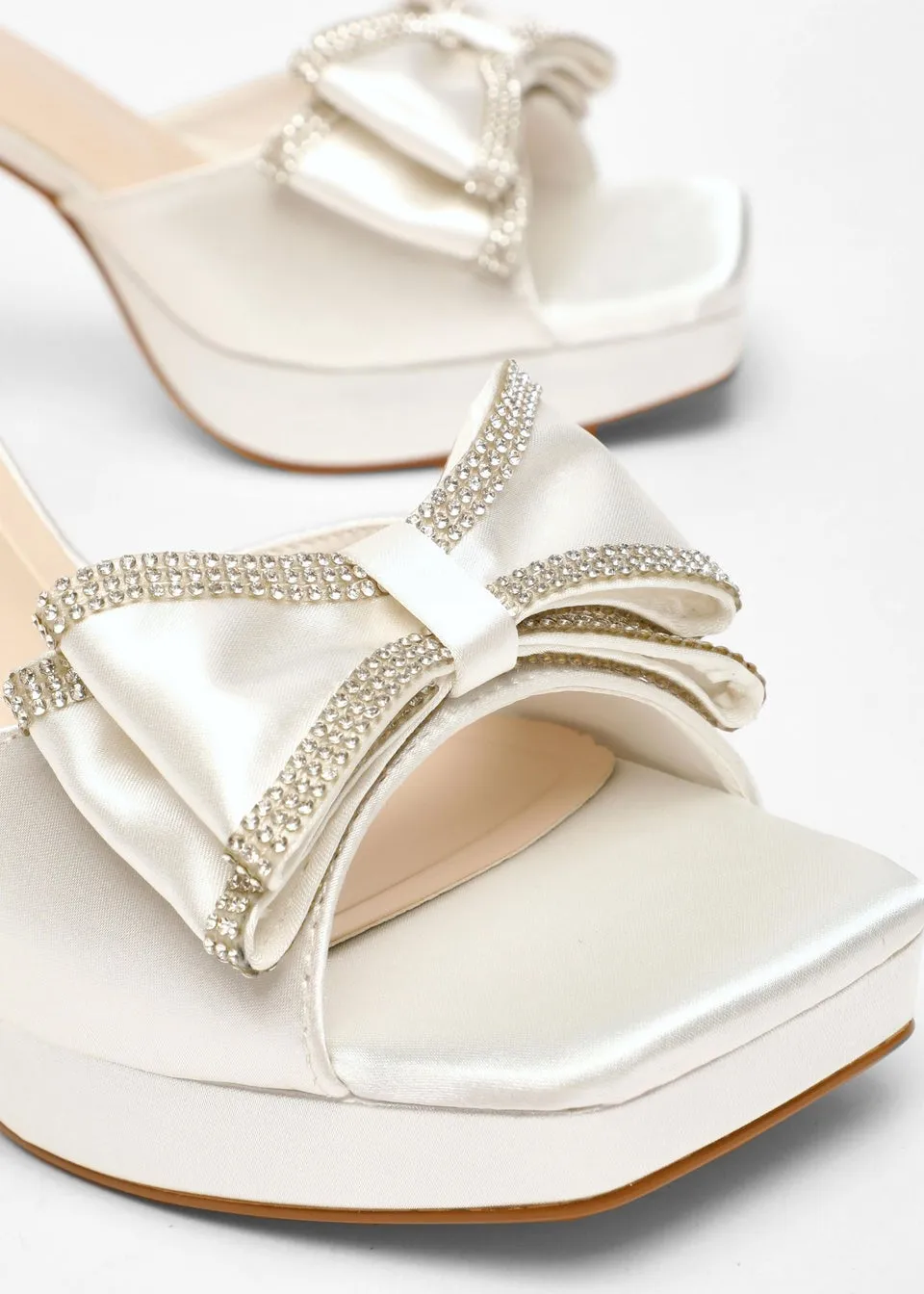 Quiz White Satin Bow Front Platform Heeled Sandals