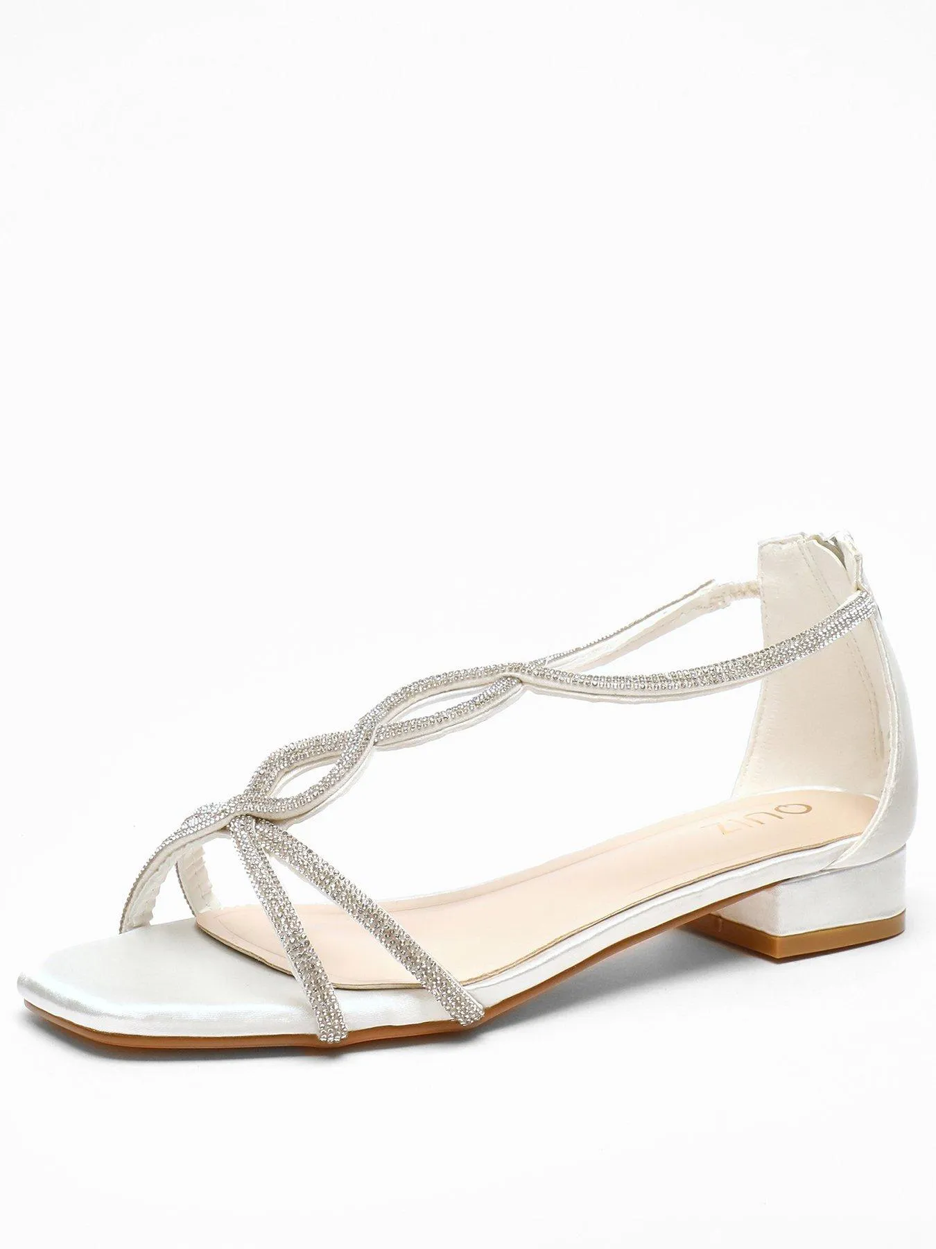 Quiz White Satin Diamante T-strap Flat Sandals